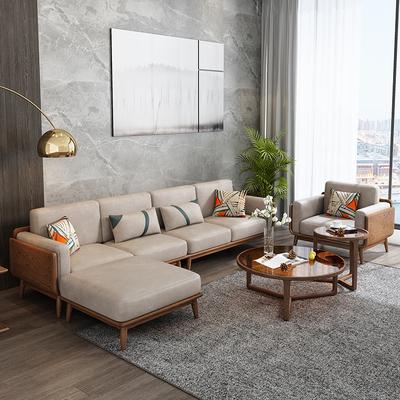 新中式白蜡木沙发组合现代简约小户型科技布客厅家具北欧实木沙发