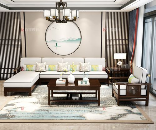 黑檀色新中式实木沙发组合-3d家具效果图_南康3d效果图设计,南康3d